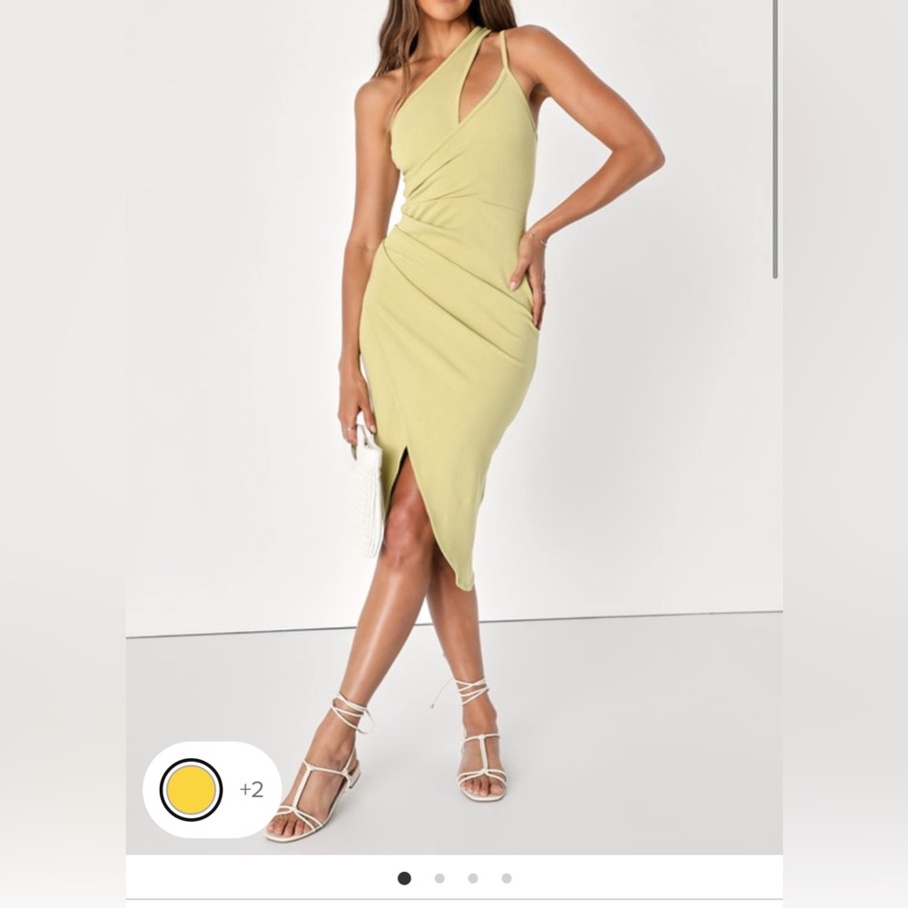 Lime Green Ribbed Asymeyrical One-Shoulder Dress